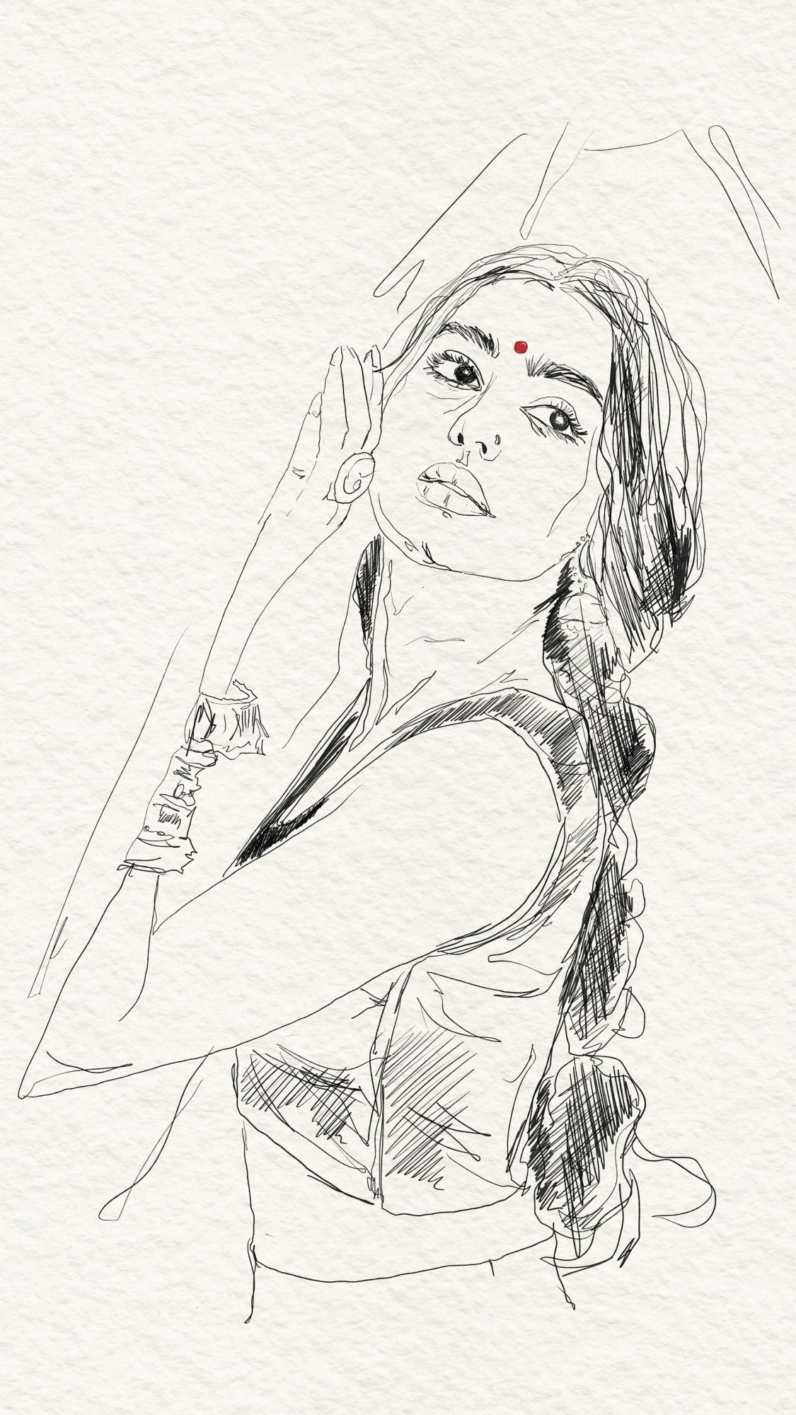 Jeune femme, dessin au trait — Digital